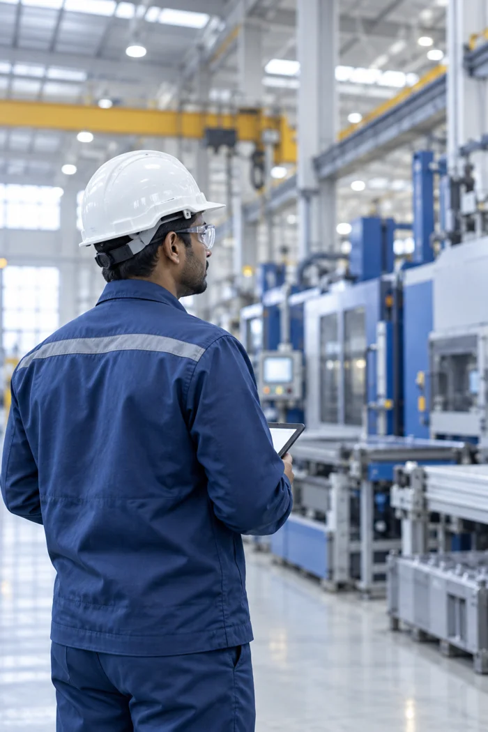 Engineer overseeing an industrial production facility