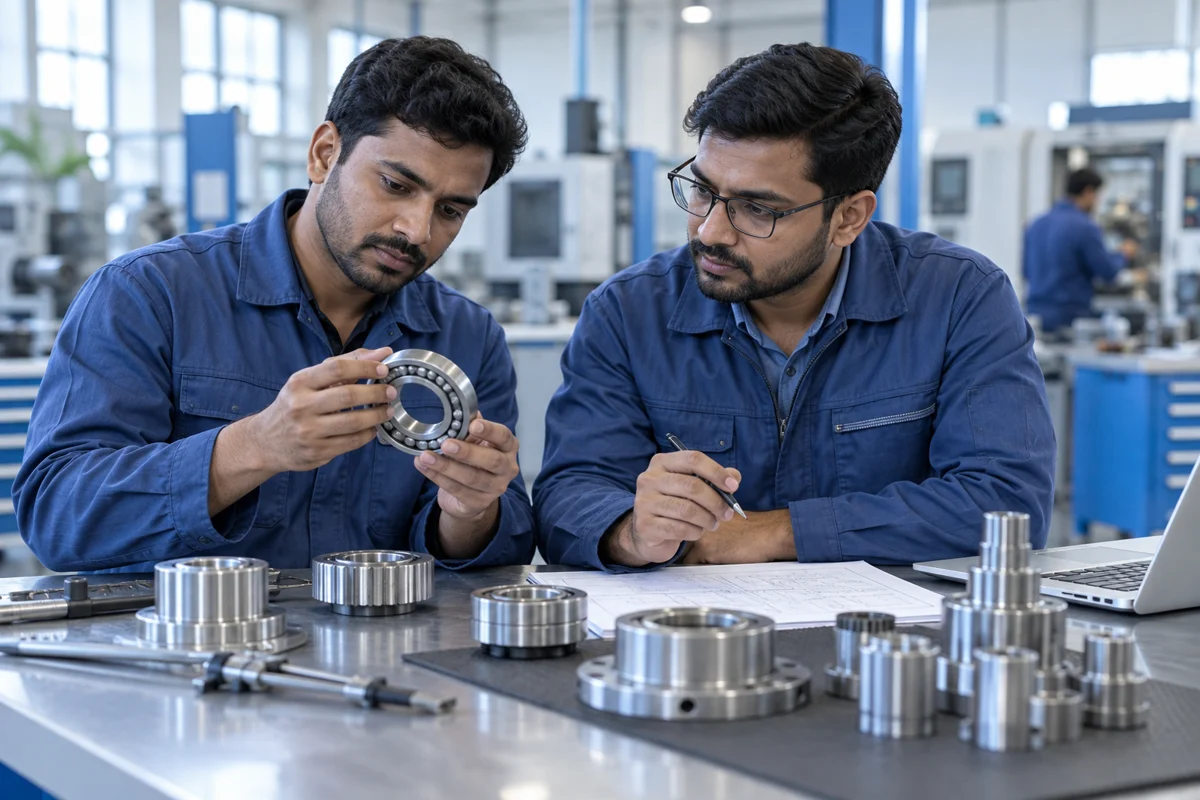 Exclusive photograph of engineering professionals reviewing components